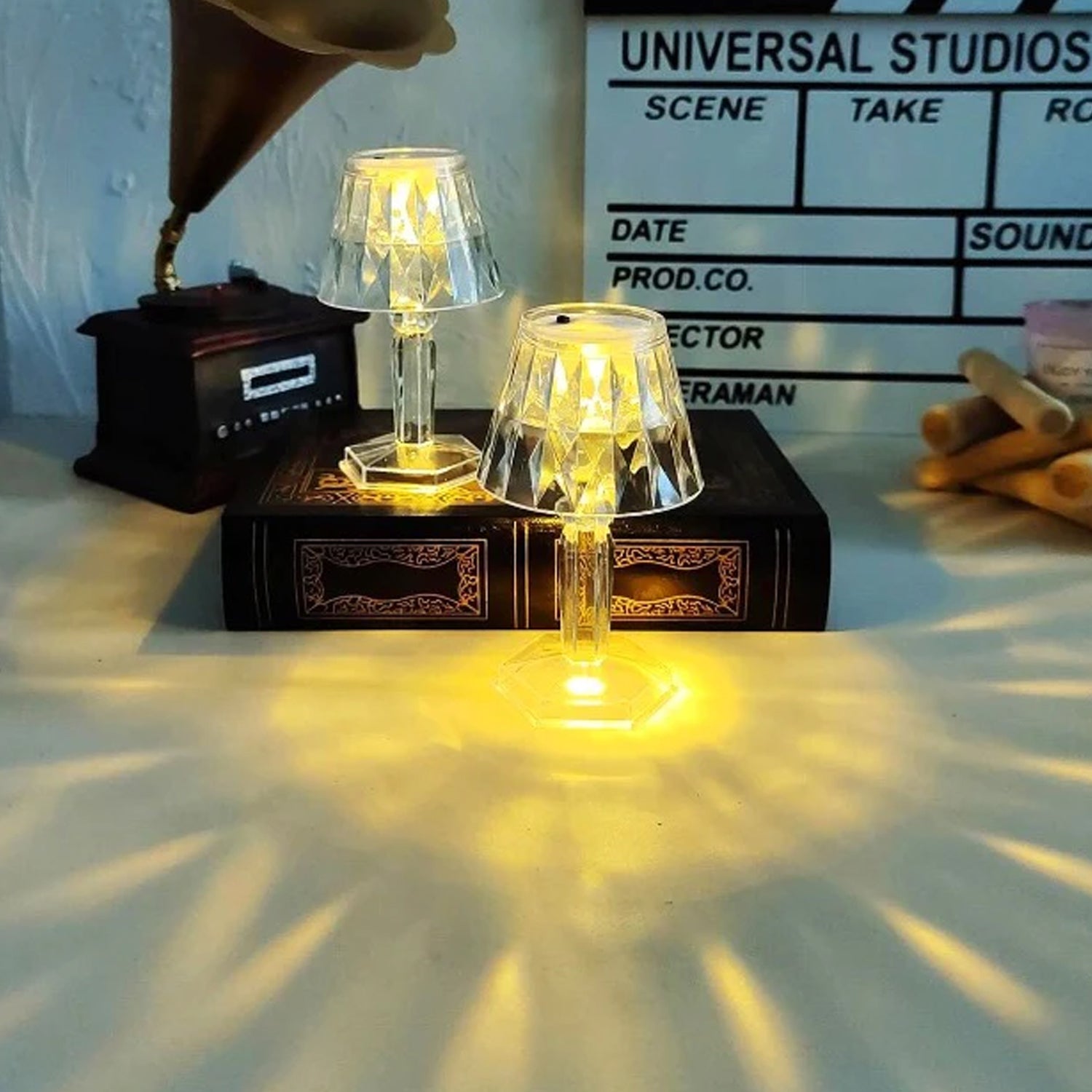 Transparent mini lamp with crystal design. Transparent mini lamp with crystal design.